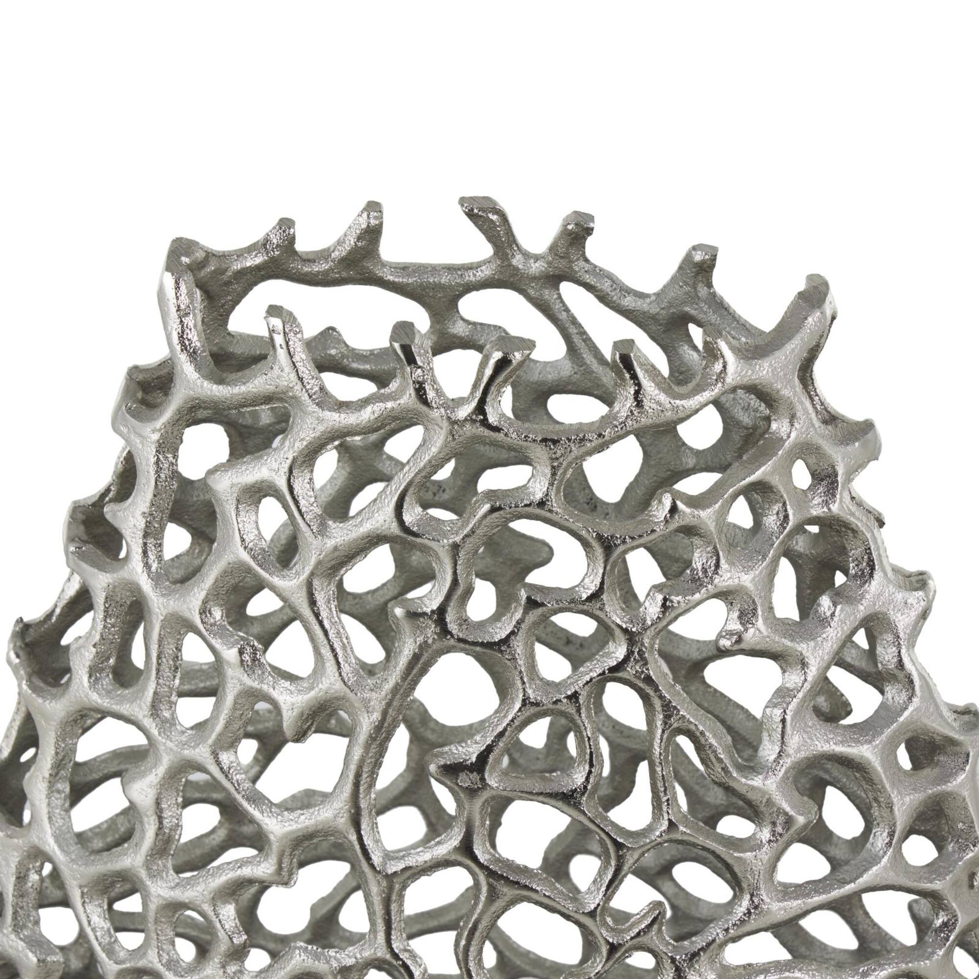 21" Silver Aluminum Metal Rounded Vase with Freeform Open Lattice Work